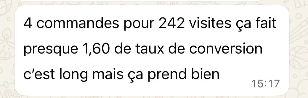 Message de Jarod partageant quatre commandes pour 242 visites